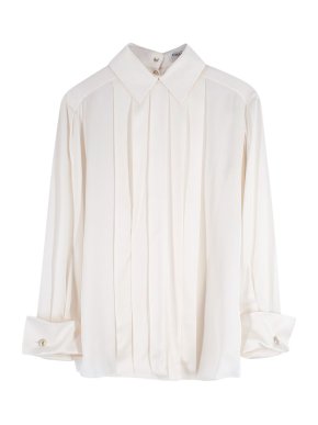 Chanel Button-back Ivory Silk Pleated Shirt