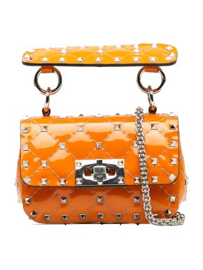 Valentino Orange Micro Patent Rockstud Spike Bag