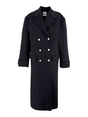 Sandro Bettina Navy Double-Breasted Wool Coat
