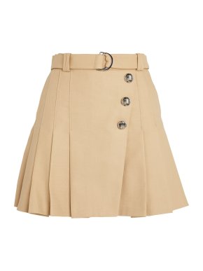 Maje Beige Pleated Belt-Detail Mini Skirt