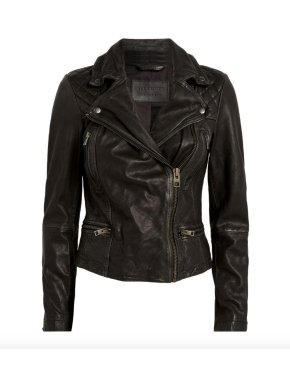 All Saints Black Leather Cargo Biker Jacket