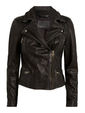 All Saints Black Leather Cargo Biker Jacket