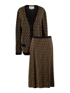 Gucci black & gold G rhombus lamé jacquard cardigan & midi skirt