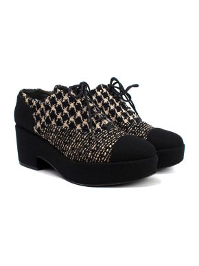 Chanel Black and Brown Tweed Platform Lace-up Brogues