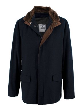 Fedeli Blue Wool Beaver-fur Trimmed Jacket