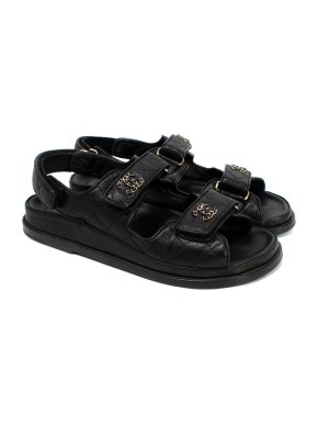 Chanel Black Quilted Leather Dad Sandals