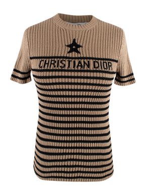 Dior Beige and Black Striped Ribbed Knit Top