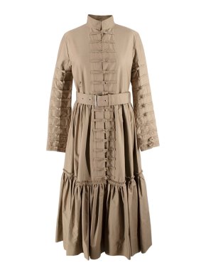 Dior Light Khaki Belted Pankou-closure Midi Dress