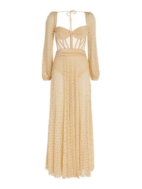 PatBO Beige Crochet Bustier Monstera Maxi Dress
