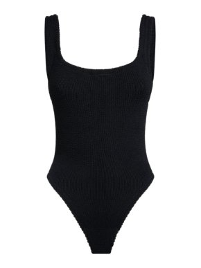 Hunza G Black Square Neck Seersucker Swimsuit