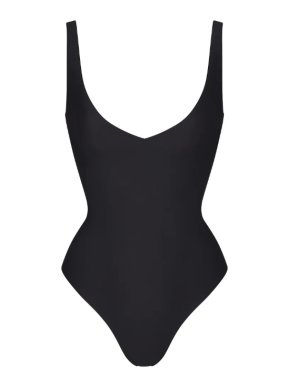 Skims Unlined Plunge Bodysuit In Onyx