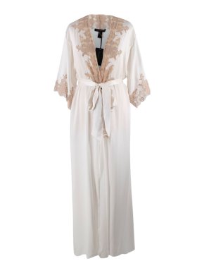 Kiki de Montparnasse Ivory Silk Lace Trim Orchid Robe