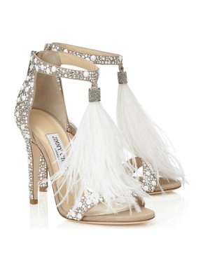Jimmy Choo Crystal and Feather Embellished Beige Viola 110 Heels