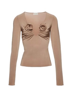 Magda Butrym Beige Long sleeve floral appliqué jersey top