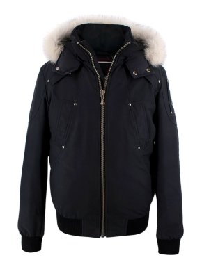 Moose Knuckles Navy Fur Trimmed Ballistic Bomber Jacket