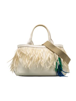 Prada Feather-Trimmed Canapa Shoulder Bag