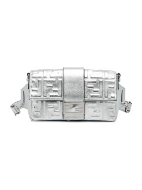 Fendi Silver Leather Prints On Zucca Embossed Convertible Baguette Belt Bag