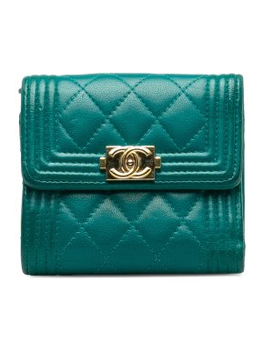 Chanel Turquoise Lambskin Boy Flap Compact Wallet