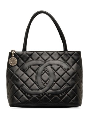 Chanel Black Lambskin Medallion Tote Bag