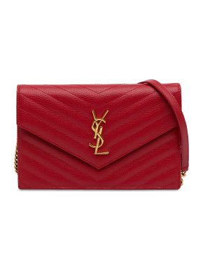 Saint Laurent Grain de Poudre Monogram Chevron Matelasse Envelope Wallet on Chain
