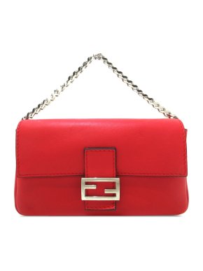 Fendi Red Leather Micro Baguette Bag