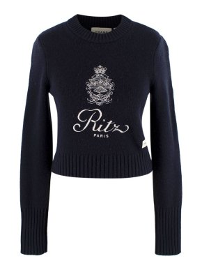Frame x The Ritz Navy Cashmere Cropped Jumper