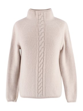 'S MaxMara Beige Wool Blend Funnel Neck Jumper