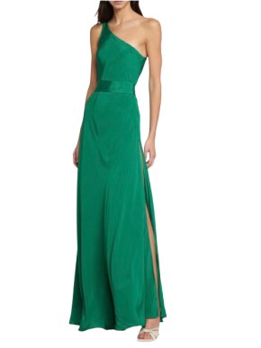 Alexandra Miro Emerald Green Satin Odette One-Shoulder Gown