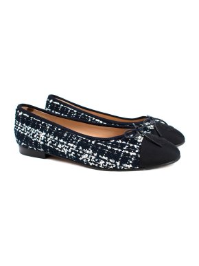 Chanel Navy and White Tweed Ballerina Flats with Bows