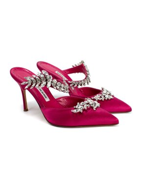 Manolo Blahnik Pink Satin and Crystal Heels
