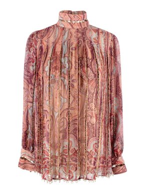 Zimmermann Zimmerman Pink Paisley Print Blouse with Gold Eyelet Detail