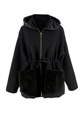 Moncler Black Anglefur Hooded Jacket with Mink Fur Pockets