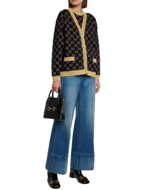 Gucci Black and Gold GG Lame Knit Cardigan