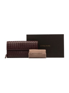 Bottega Veneta Burgundy Intrecciato Long Wallet
