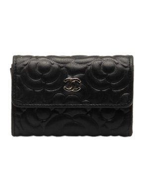 Chanel Black Lambskin CC Camellia Card Holder