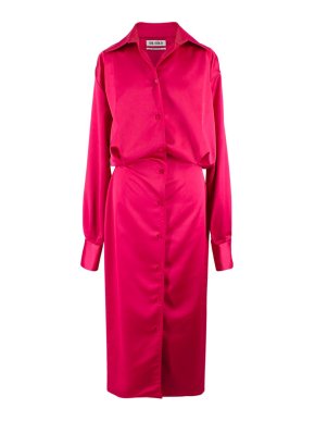 The Attico Pink Satin Midi Shirt Dress