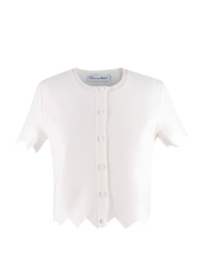Oscar de la Renta Cream Cropped Stretch Knit Cardigan 1