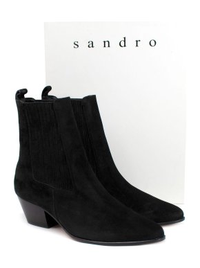 Sandro Black Suede Elasticated Ankle Boots