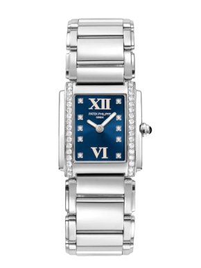 Patek Philippe Silver Twenty-4 Blue Dial 30mm Diamond Watch