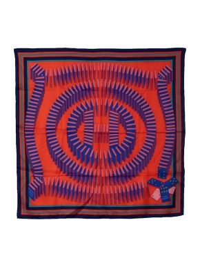 Hermes Red 'L Effet Domino' Silk Scarf
