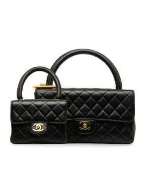Chanel Vintage Black Lambskin Kelly Flap Bag Set