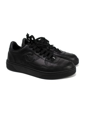 Chanel Black CC Embossed Leather Sneakers