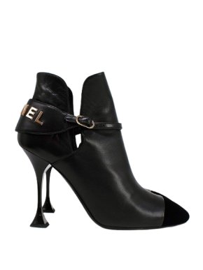 Chanel Black Leather Heel Boots with Ankle Logo