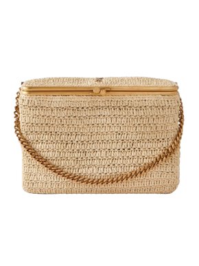 Saint Laurent Fanny Embellished Raffia Shoulder Bag