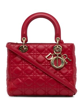 Dior Red Medium Lambskin Cannage Lady Dior