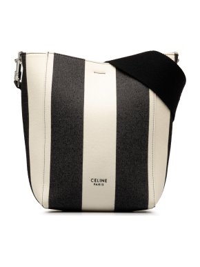 Celine Small Black and White Striped Seau Sangle