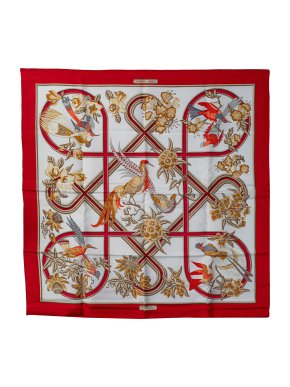 Hermes Red 'Caraibes' Silk Scarf