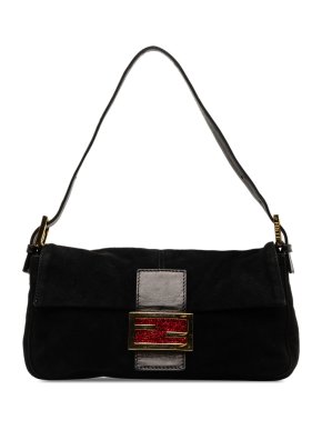 Fendi Black Suede Baguette Bag