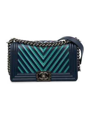 Chanel Blue Chevron Medium Boy Flap Bag