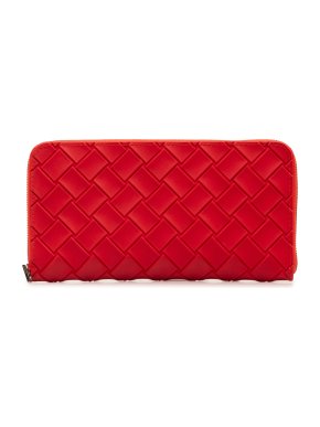 Bottega Veneta Red Intrecciato Rubber Zip Around Long Wallet